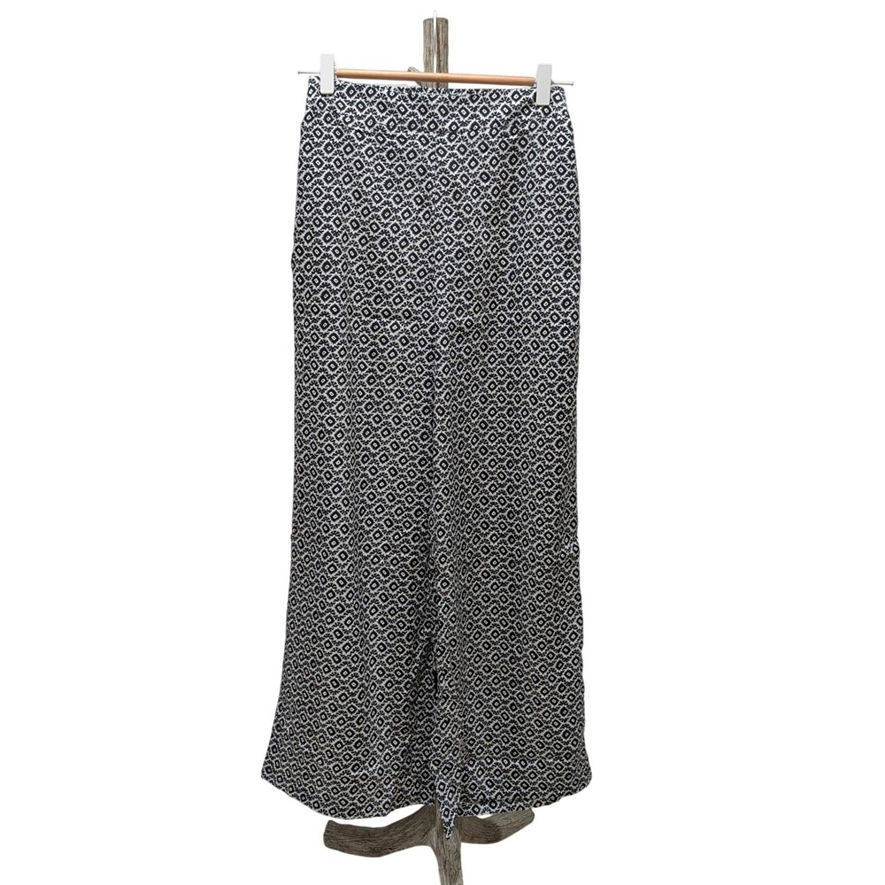 Resort Boho Black White Geometric Diamond Print Wide Leg Pants M NEW SM Wardrobe - Picture 2 of 8